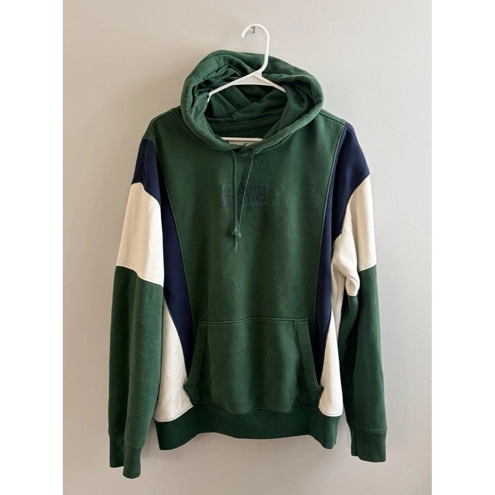 Hollister Men's XL Regular Fit Fleece Pullover Hoodie Green Graphic